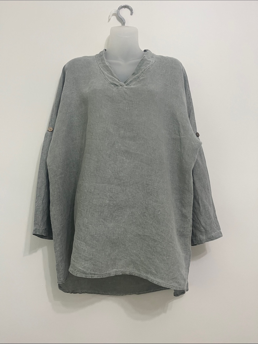 Light Gray Oversized Linen V-Neck Tunic